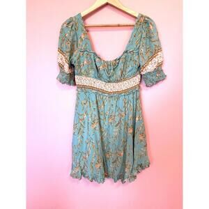 Indikha Women's Square Neck Bohemian Mini Dress Summer Floral Print Ruffle Short